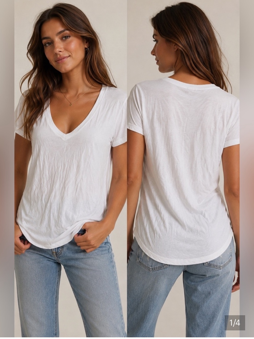 Abercrombie & Fitch Drapey White V-Neck Short Sleeve Tee